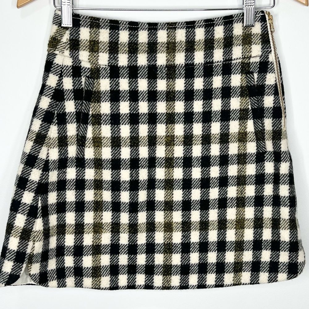 J. Crew Wool Oxford Check Buffalo Check 100% Wool Mini Skirt 00